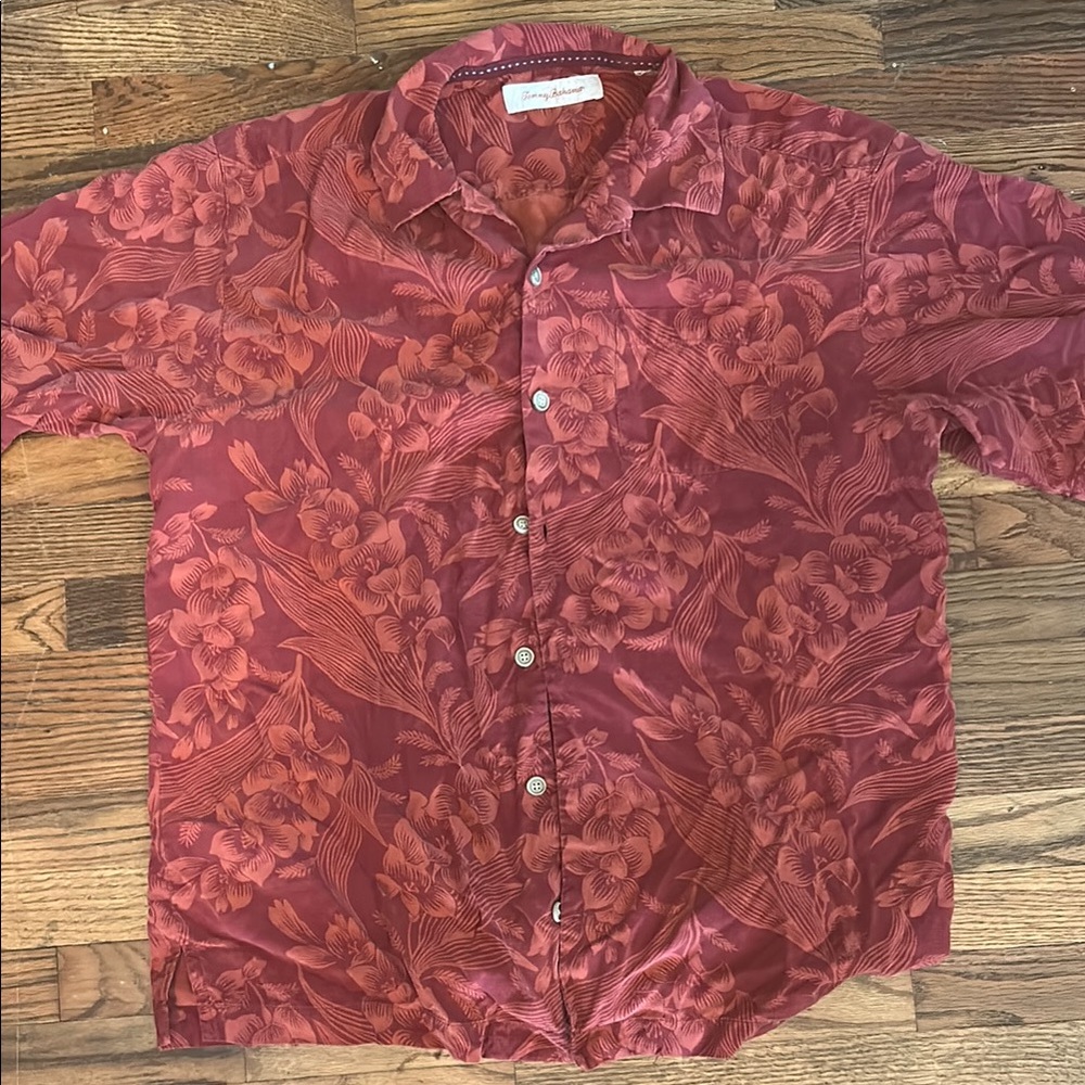 Tommy Bahama Red Casual Button Down Shirt with Botanical Print